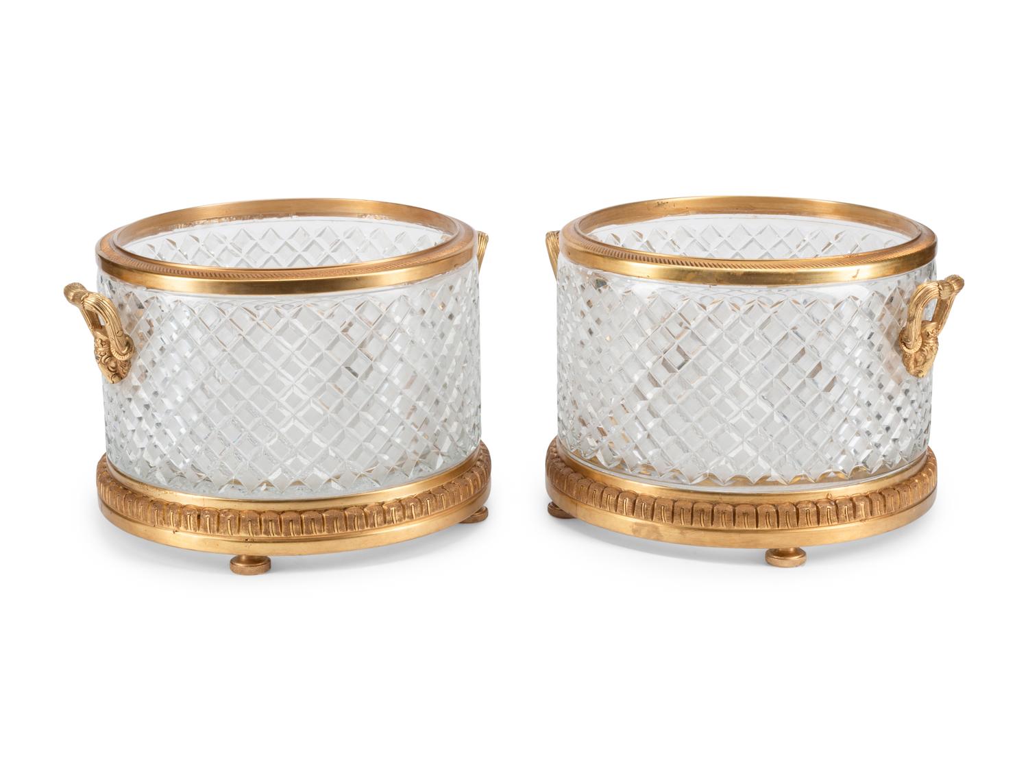 A Pair of French Gilt Bronze Mounted Cut Glass Jardinières