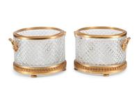 A Pair of French Gilt Bronze Mounted Cut Glass Jardinières