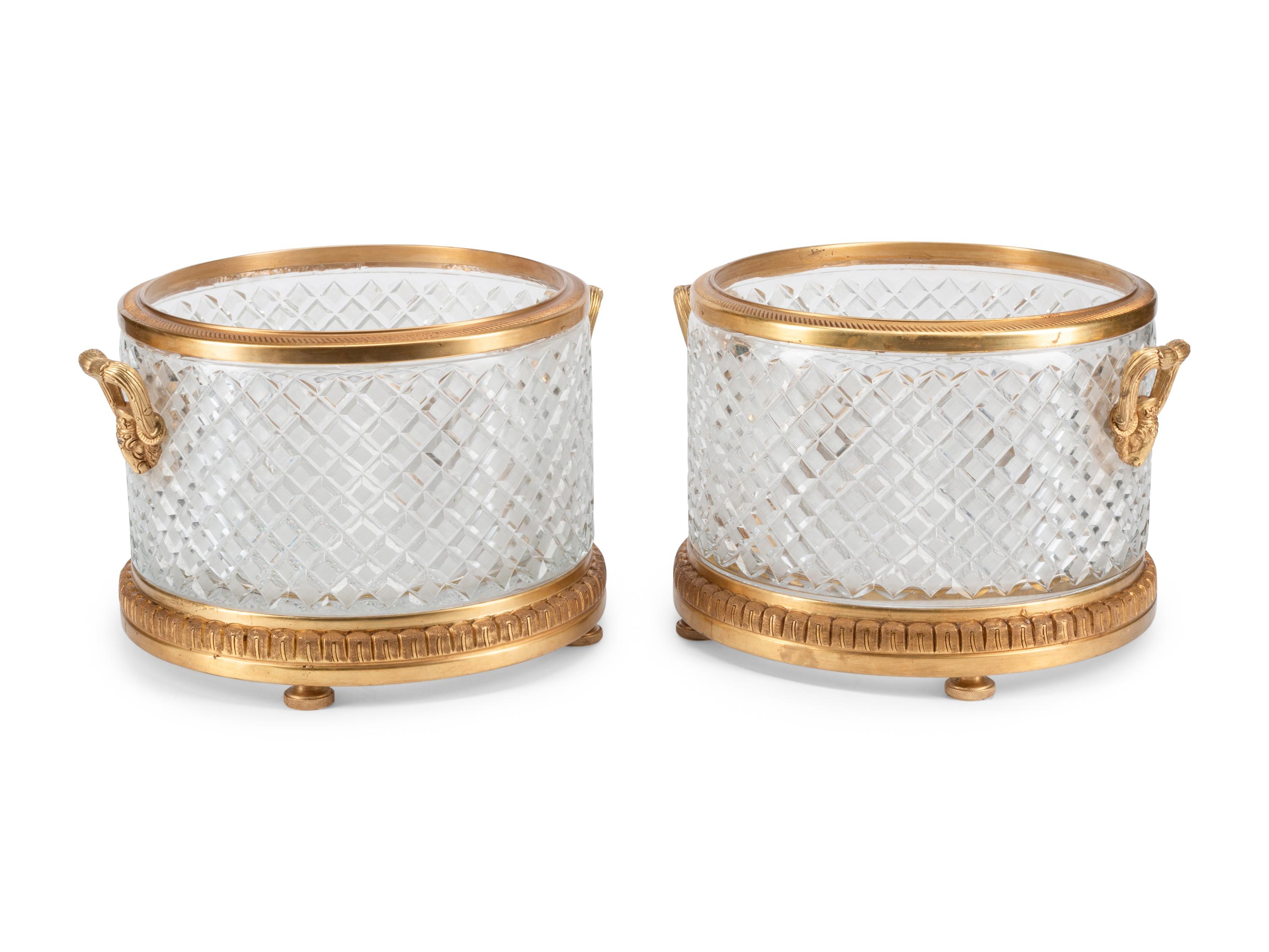 A Pair of French Gilt Bronze Mounted Cut Glass Jardinières
