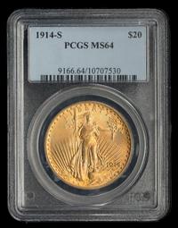 A United States 1914-S St. Gaudens $20 Gold Coin