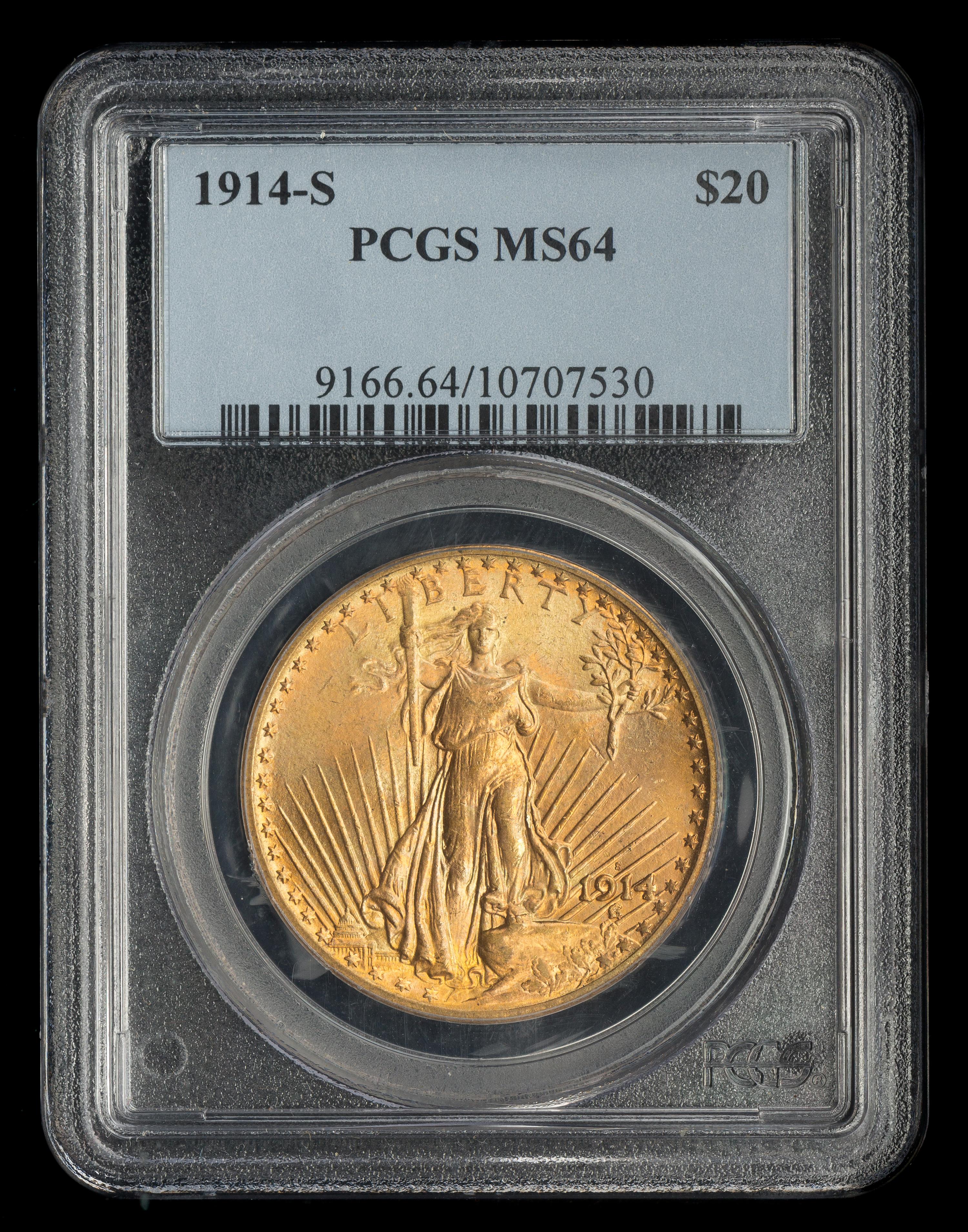 A United States 1914-S St. Gaudens $20 Gold Coin