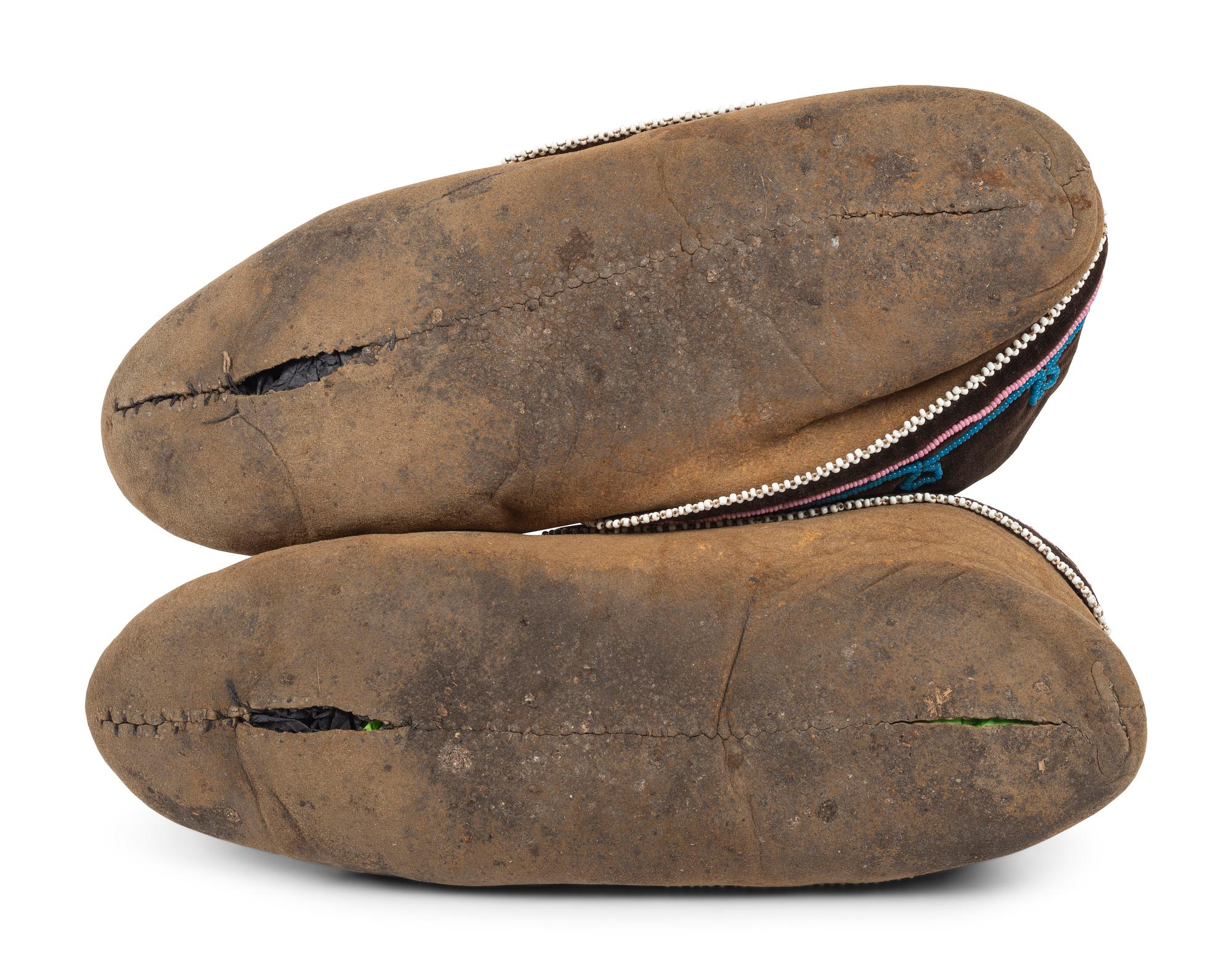 Santee Sioux and Haudenosaunee Beaded Hide Moccasins