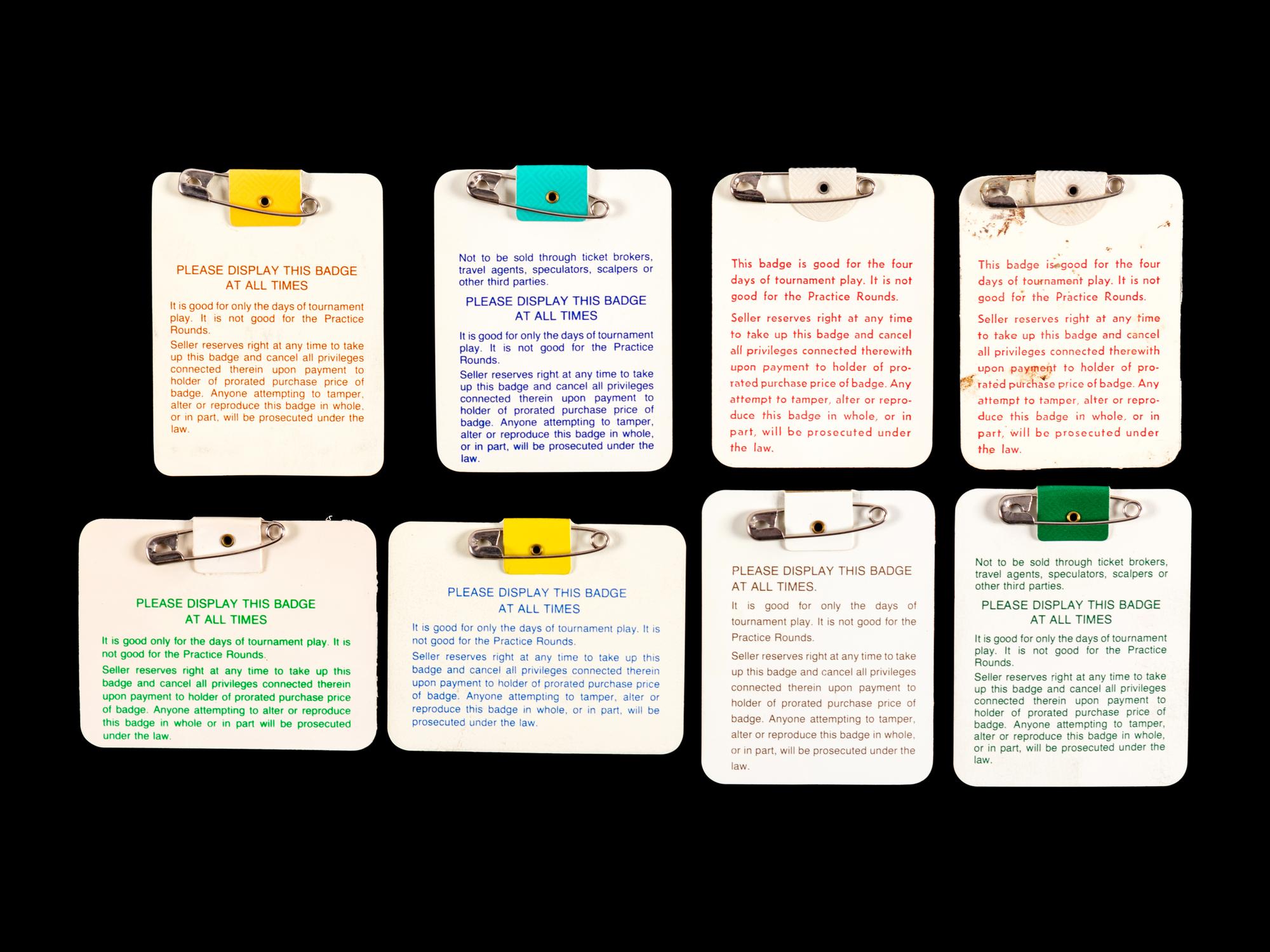 A Group of 29 1960s-2000s Masters Golf Tournament Augusta National Badges Including Tiger Woods' First Appearance