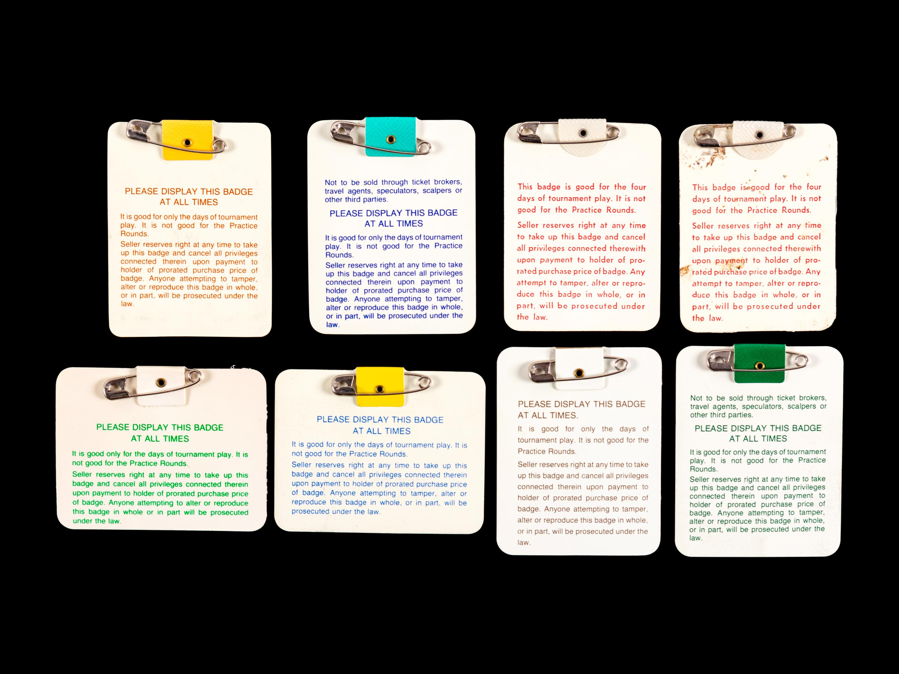 A Group of 29 1960s-2000s Masters Golf Tournament Augusta National Badges Including Tiger Woods' First Appearance