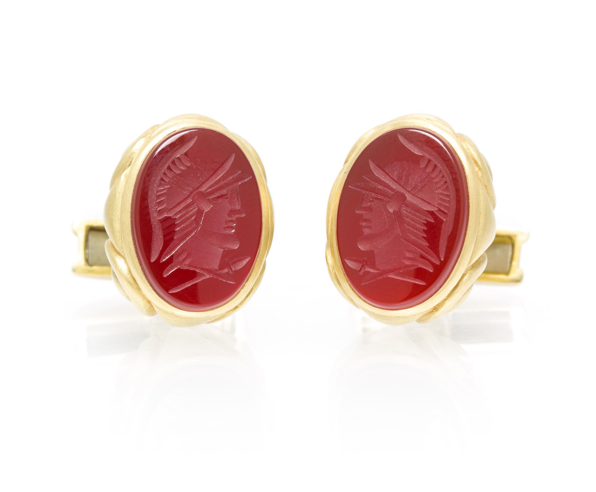 A Pair of 18 Karat Yellow Gold and Carnelian Intaglio Cufflinks, Vahe Naltchayan, Circa 1990, 15.40 dwts.