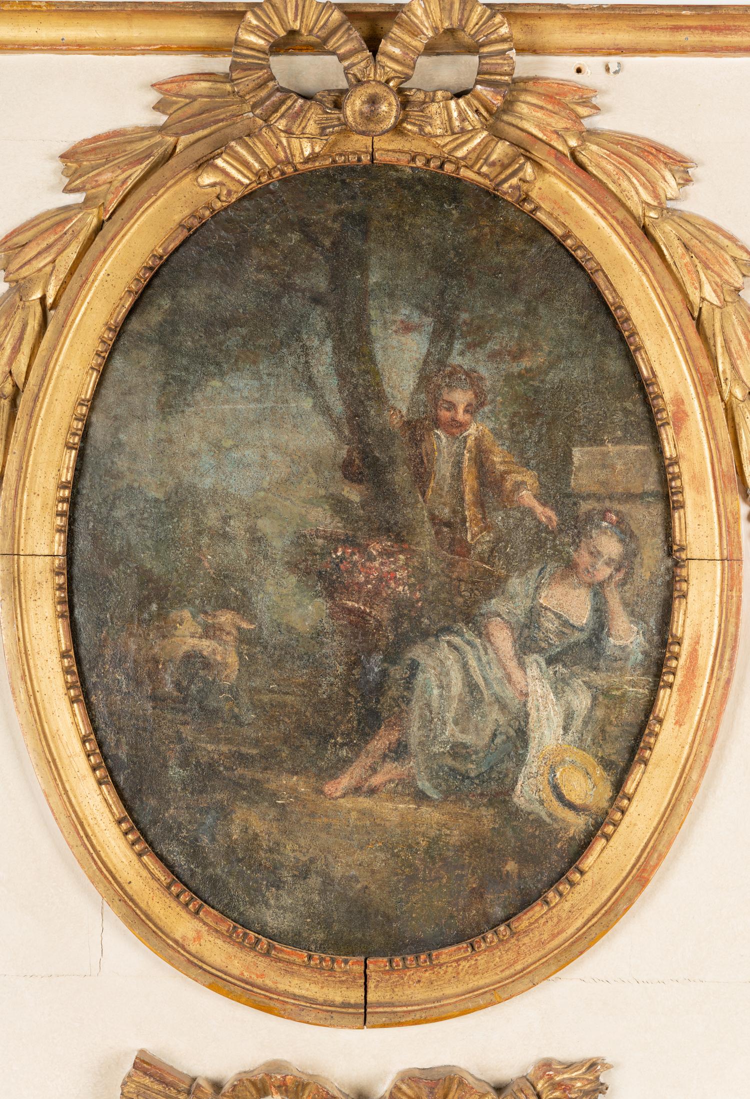 A French Painted and Parcel Gilt Trumeau Mirror