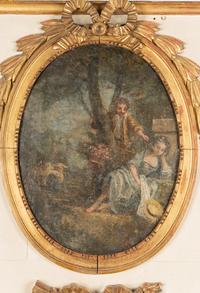 A French Painted and Parcel Gilt Trumeau Mirror