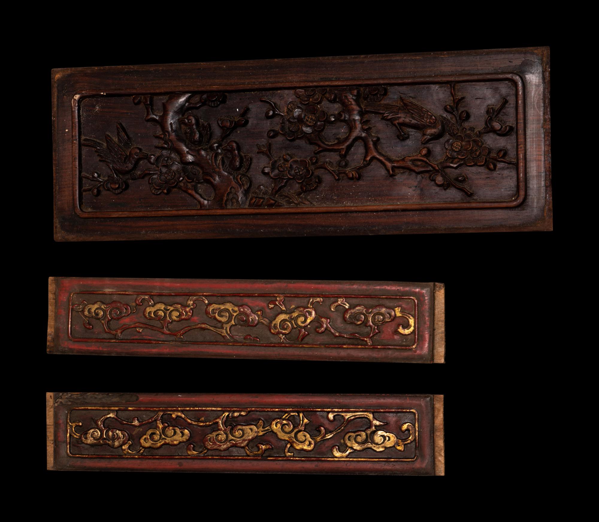 Eight Chinese Carved Wood Rectangular Panels