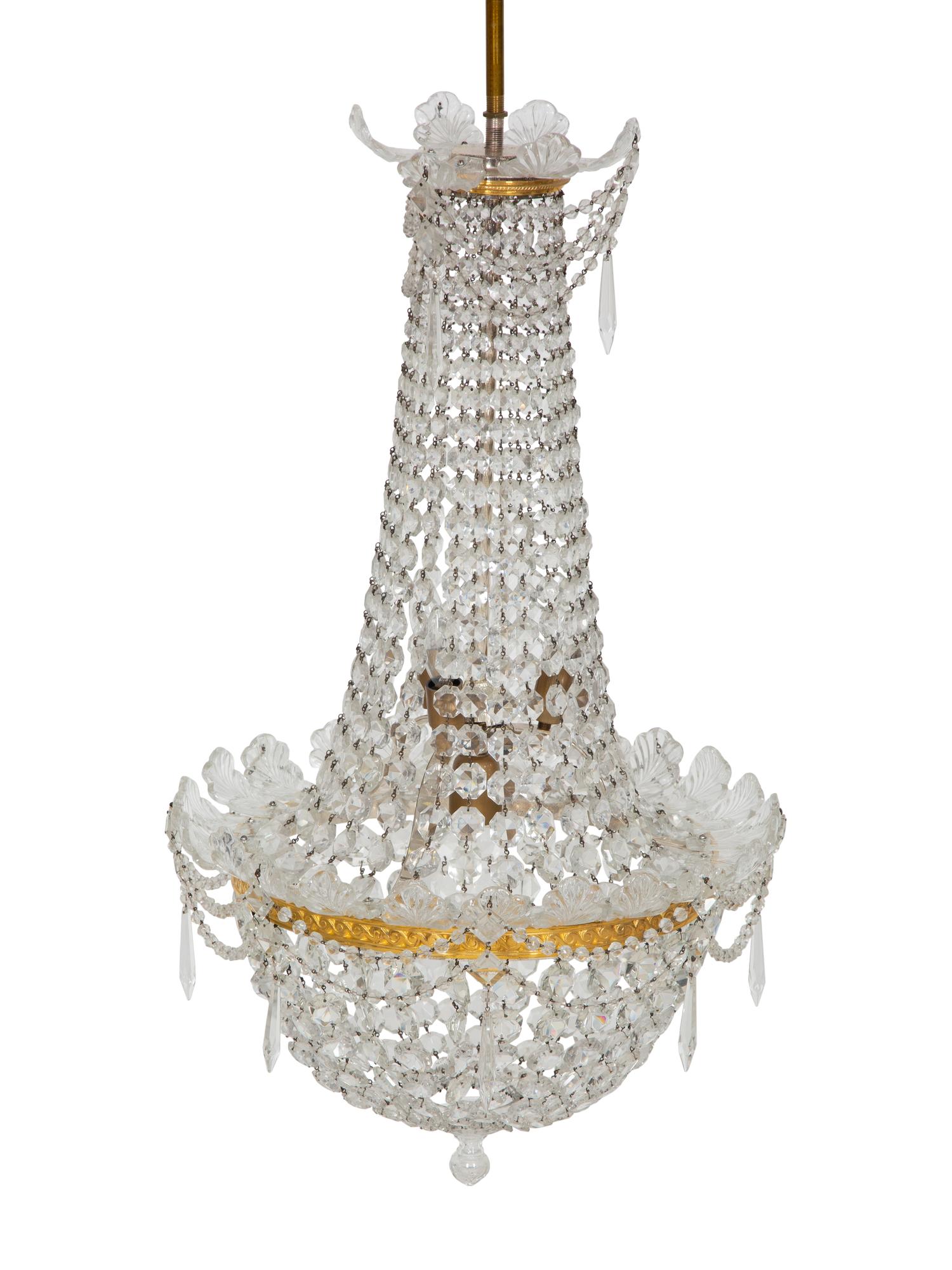 An Empire Style Gilt Bronze and Cut Glass Chandelier