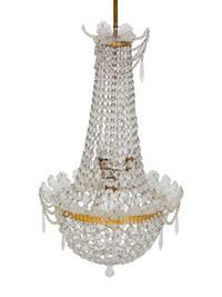 An Empire Style Gilt Bronze and Cut Glass Chandelier