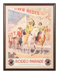 [WESTERN AMERICANA]. BREWER, Edward, artist. Rodeo Parade in the Montana - Wyoming Dude Ranch Country . Minneapolis, MN: Jensen Printing Co.,