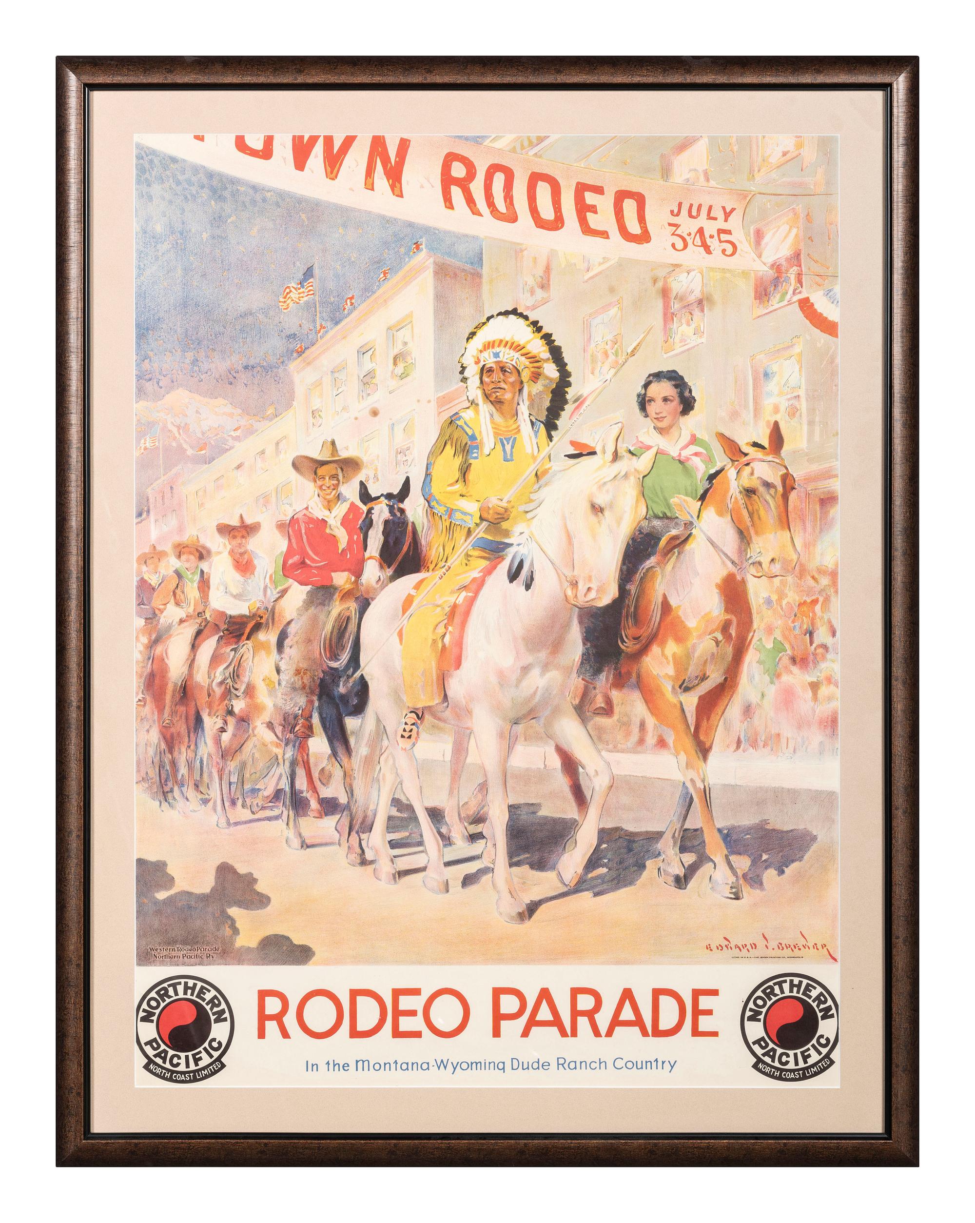 [WESTERN AMERICANA]. BREWER, Edward, artist. Rodeo Parade in the Montana - Wyoming Dude Ranch Country . Minneapolis, MN: Jensen Printing Co.,