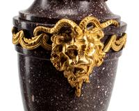A Pair of Directoire Style Gilt Bronze and Marble Urn Ornaments