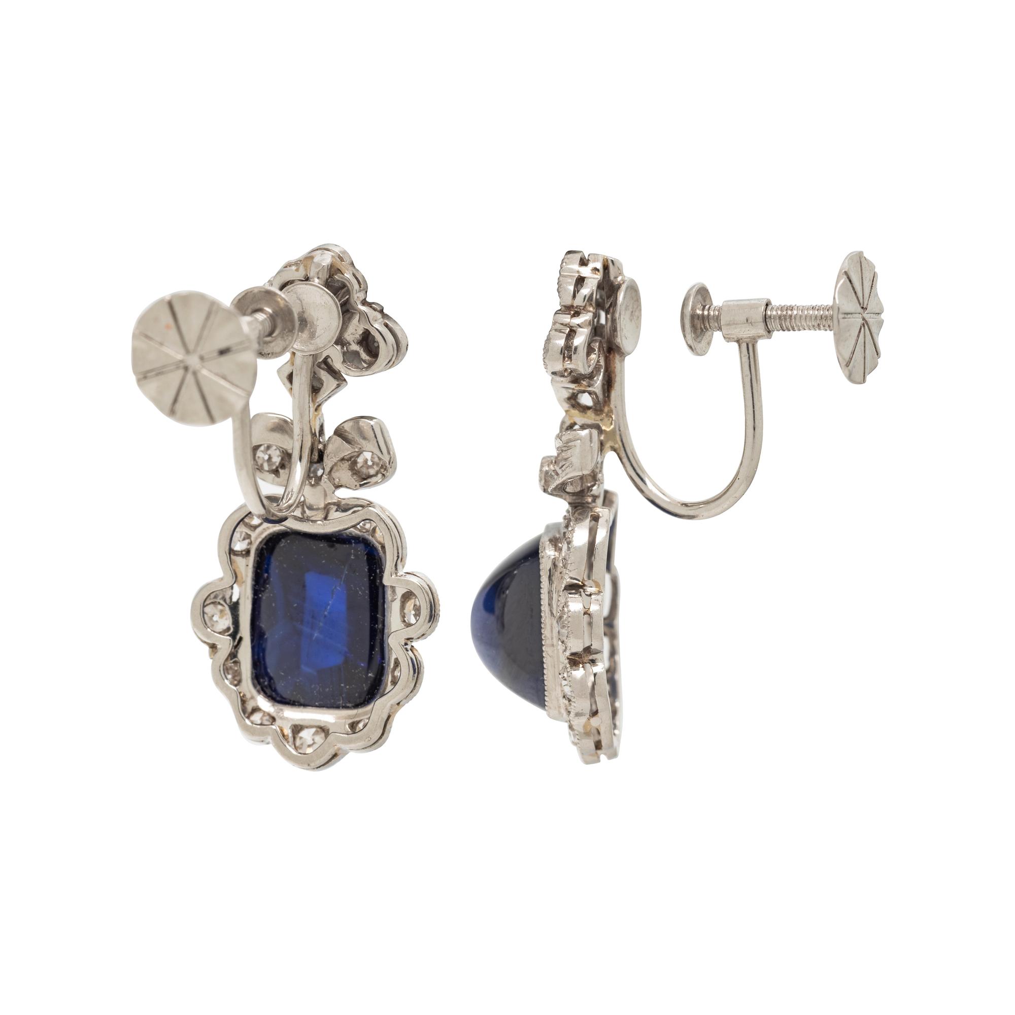 SUGARLOAF SAPPHIRE AND DIAMOND EARCLIPS