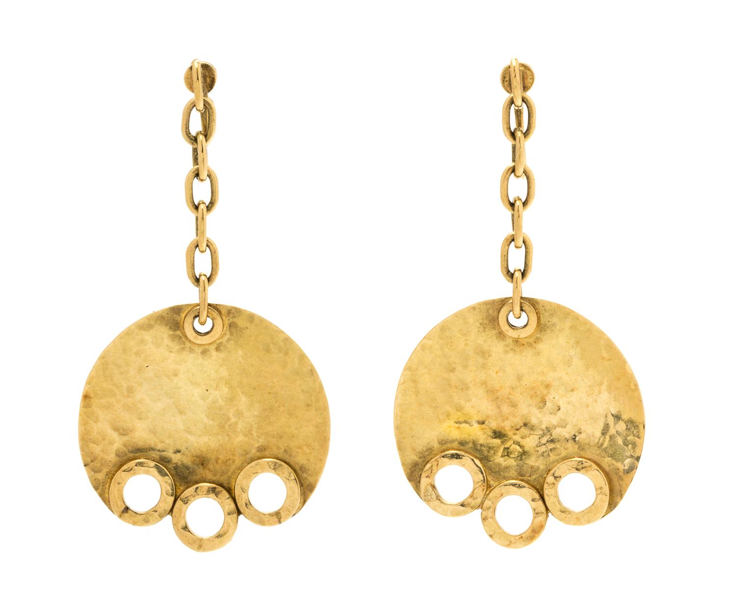 A Pair of 18 Karat Yellow Gold Dangle Earclips, British, Circa 1969, 3.90 dwts.