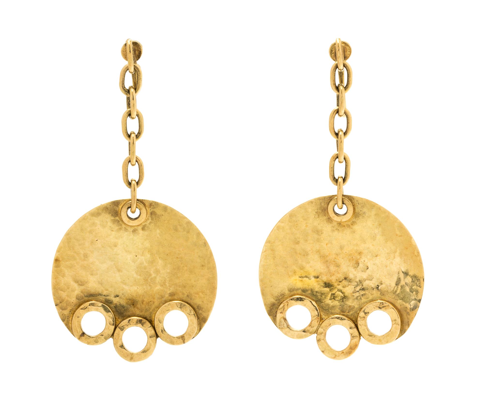 A Pair of 18 Karat Yellow Gold Dangle Earclips, British, Circa 1969, 3.90 dwts.