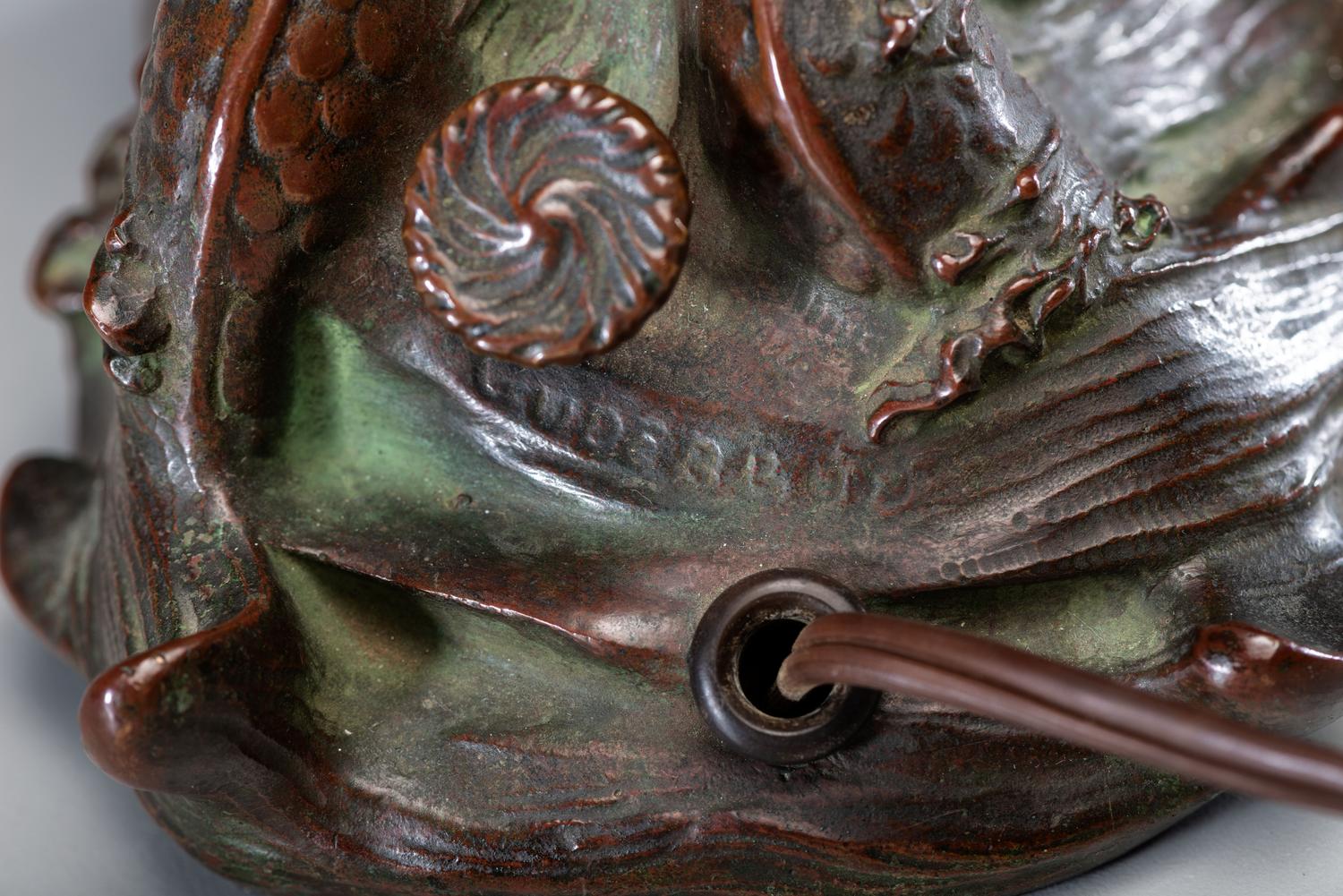 Nautilus Table Lamp, c. 1905 with a Mermaid base cast from a model by Louis Gudebrod