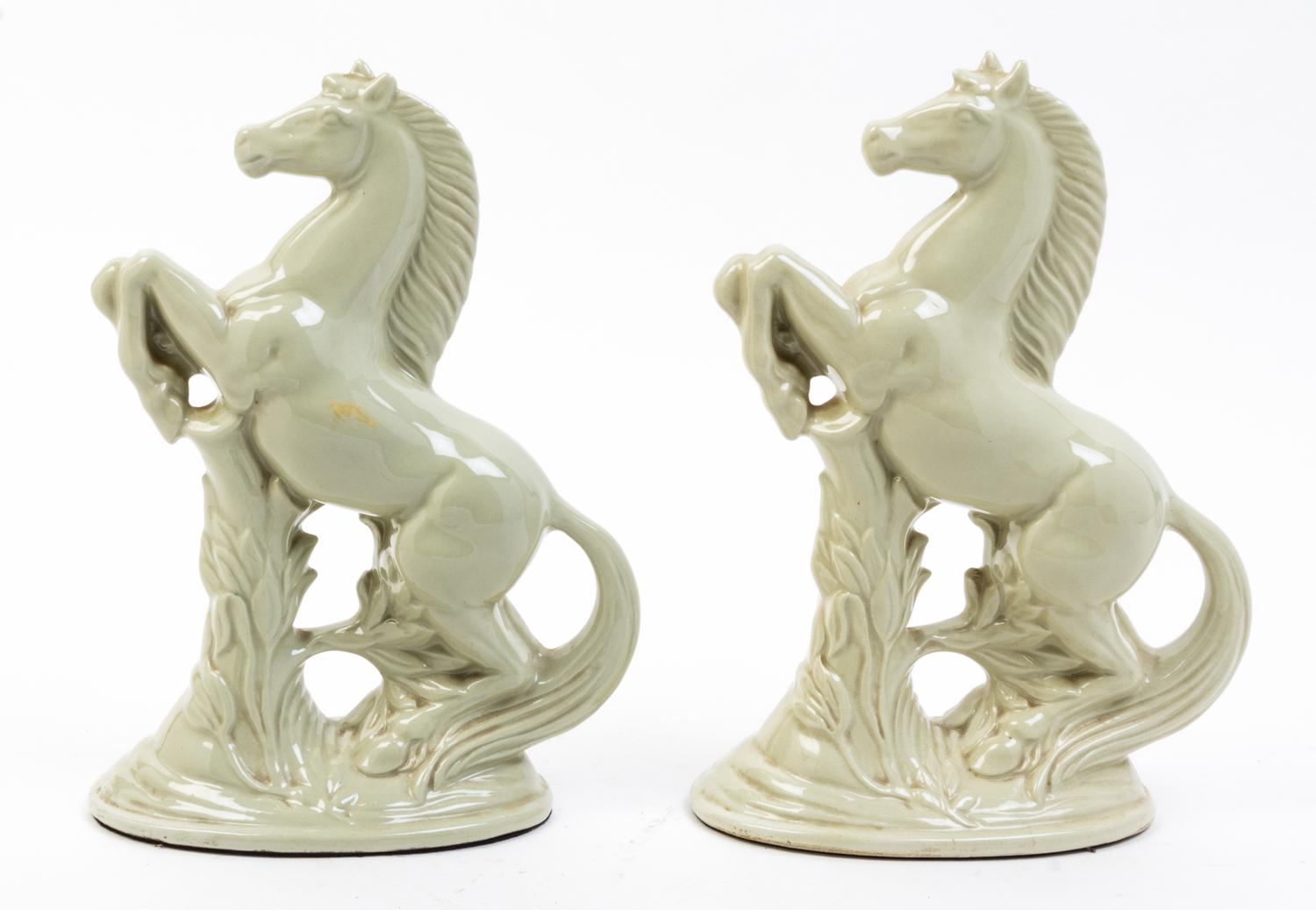 A Pair of Green Glazed Ceramic Table Ornaments Height 10 3/4 inches.