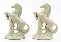 A Pair of Green Glazed Ceramic Table Ornaments Height 10 3/4 inches.