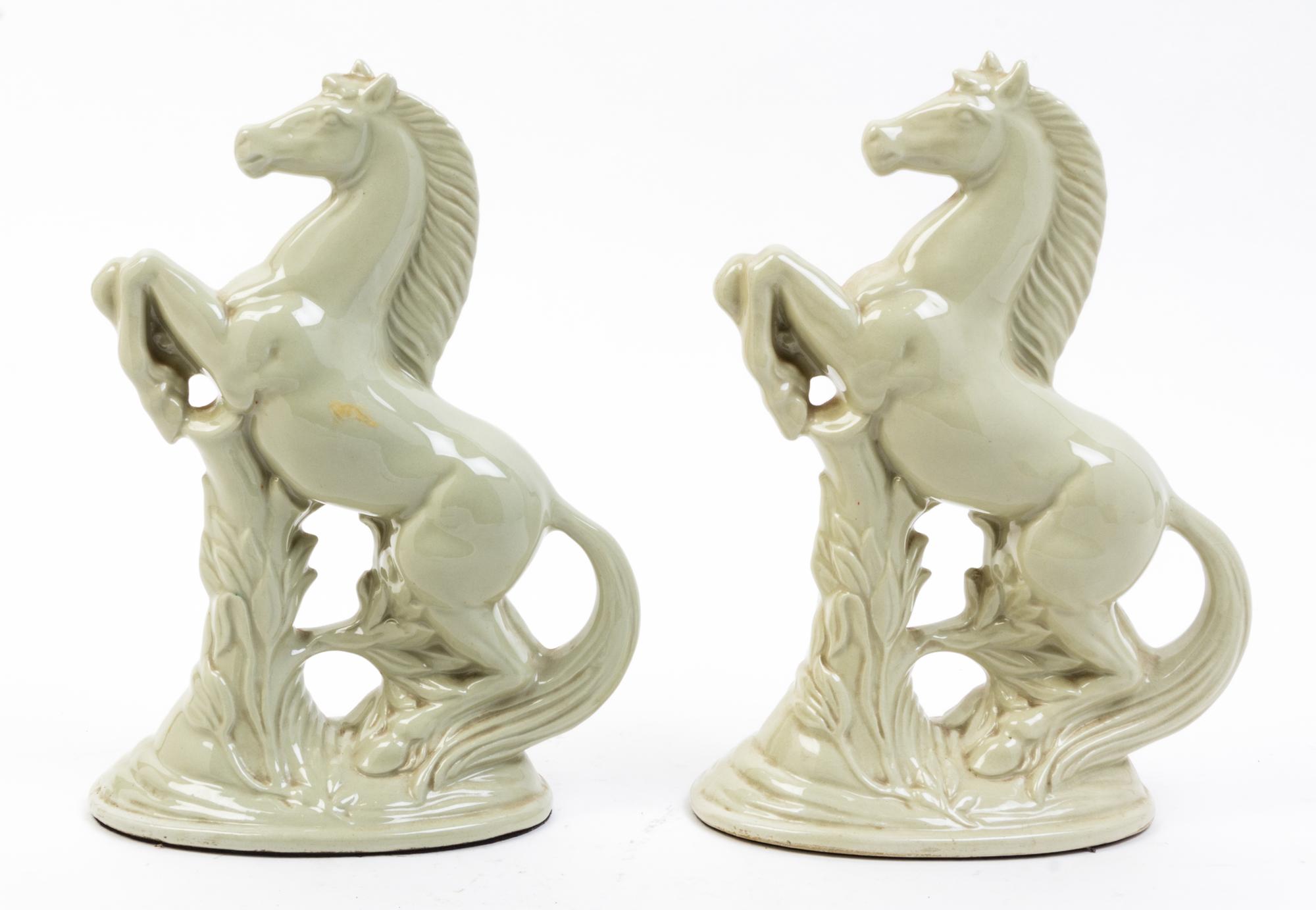 A Pair of Green Glazed Ceramic Table Ornaments Height 10 3/4 inches.