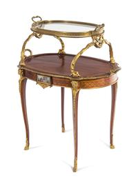 A Louis XV Style Gilt Bronze and Porcelain Mounted Two-Tier Serving Table