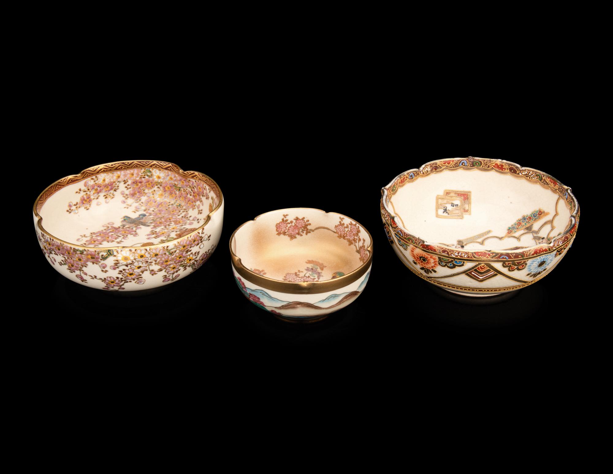 Three Japanese Satsuma Floriform Bowls