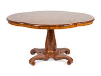 A Victorian Burl Wood and Satinwood Inlaid Turtle Top Parlor Table — 19TH CENTURY