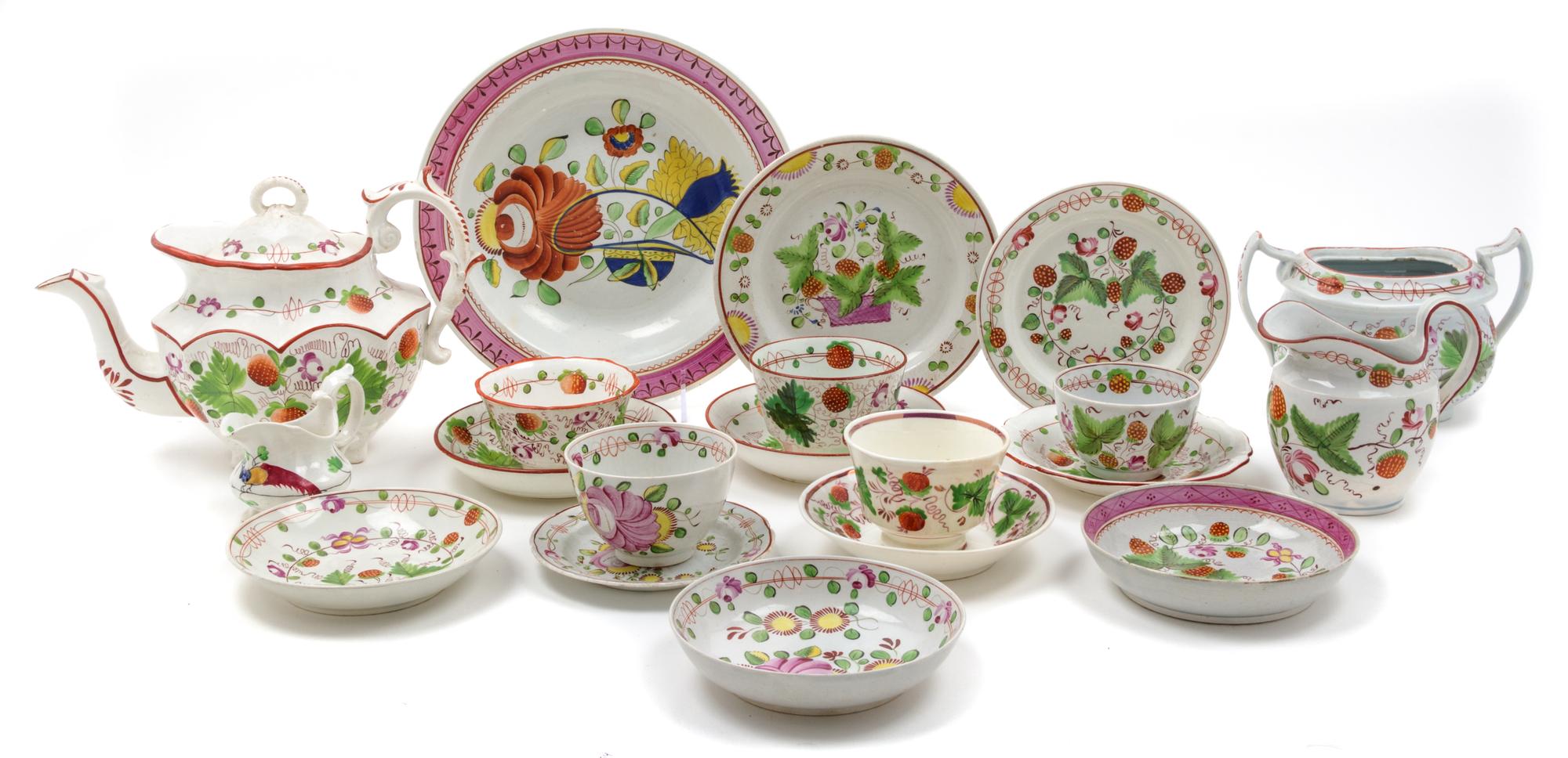 A Collection of English Porcelain Tea Articles Height of largest 7 inches. — 19TH CENTURY