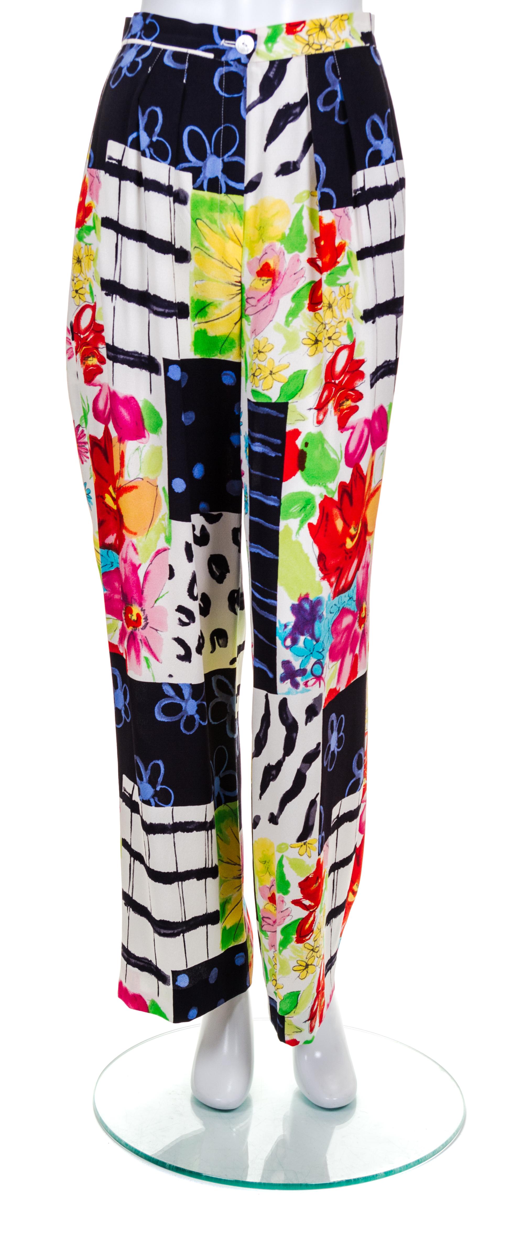 A Pair of Ungaro Multicolor Silk Print Pleated Pants, Size 8.