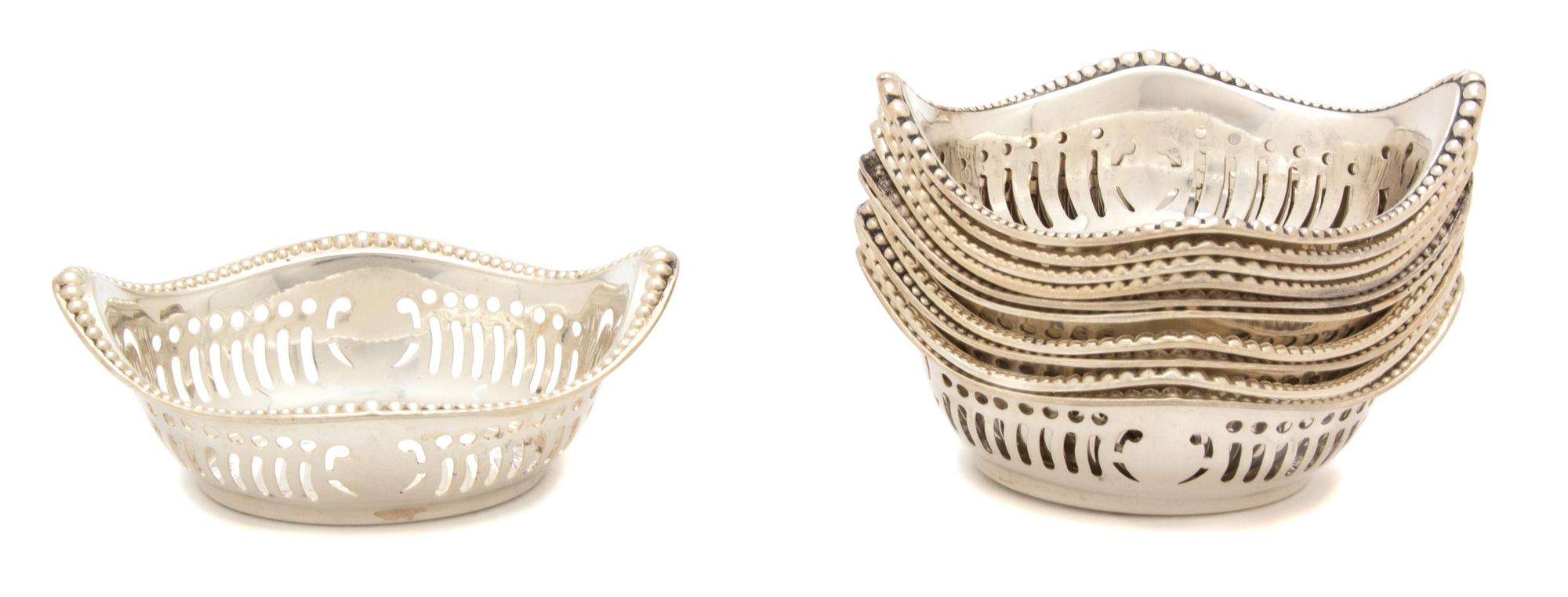 Eleven American Silver Pierced Boat-Form Nut Dishes, Various Makers, 20th Century, some by Gorham
