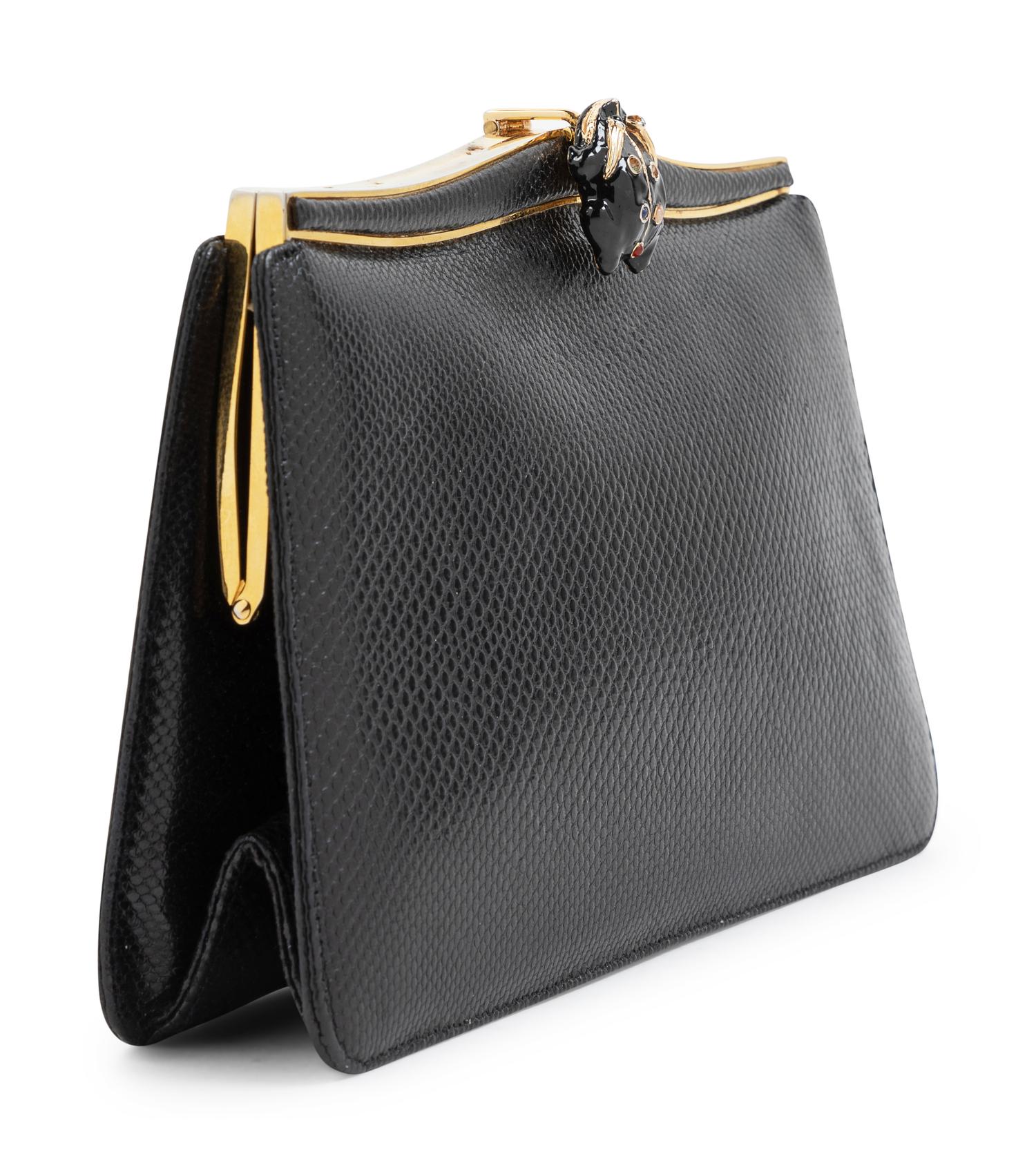 A Judith Leiber Black Leather Clutch