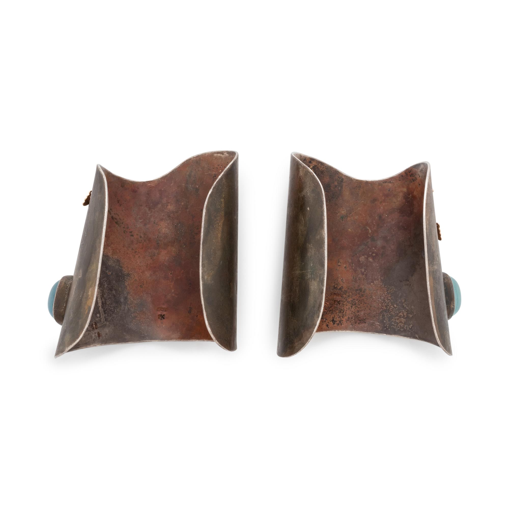 KATEY BRUNINI, STERLING SILVER, ROSE GOLD, AQUAMARINE AND DIAMOND CUFFS
