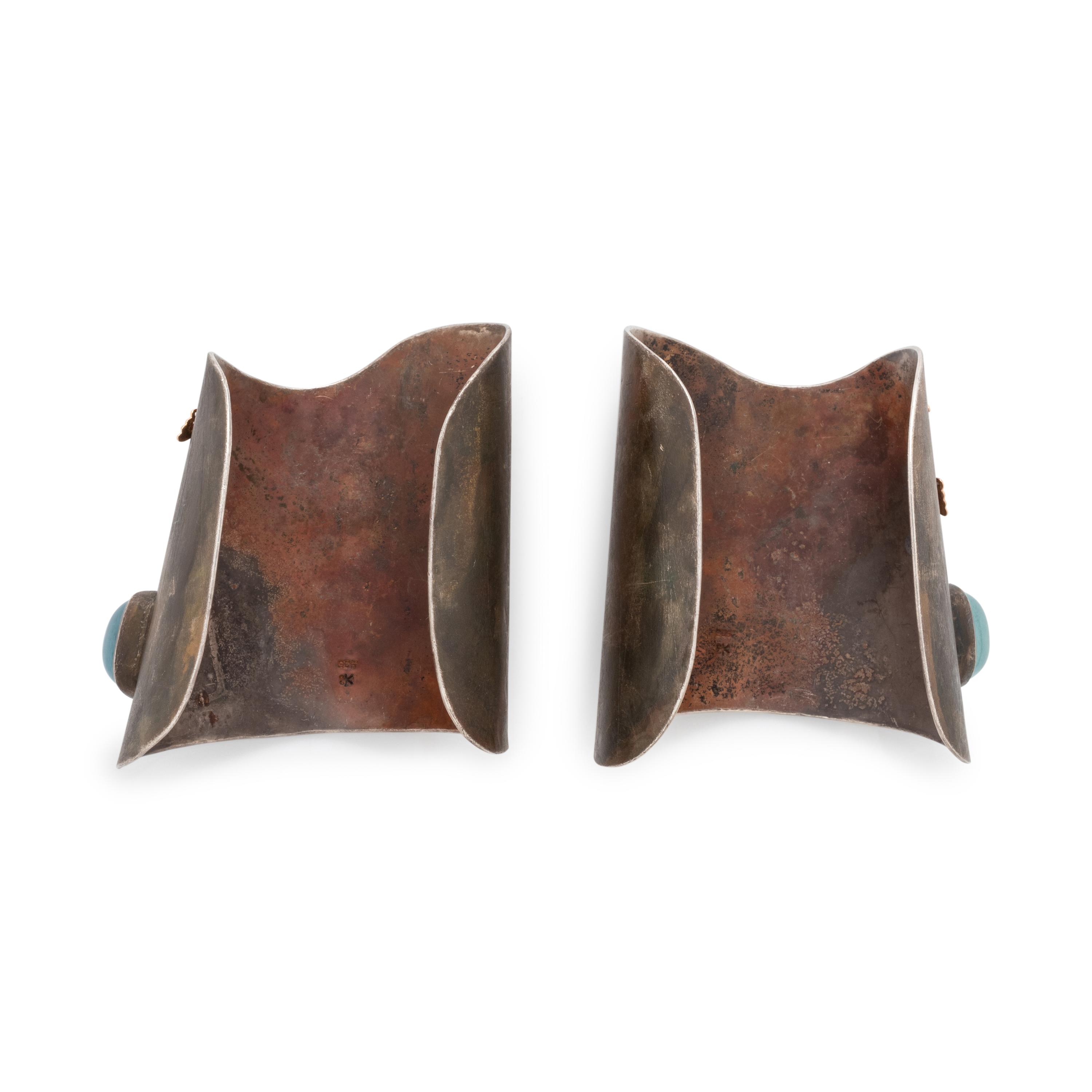 KATEY BRUNINI, STERLING SILVER, ROSE GOLD, AQUAMARINE AND DIAMOND CUFFS