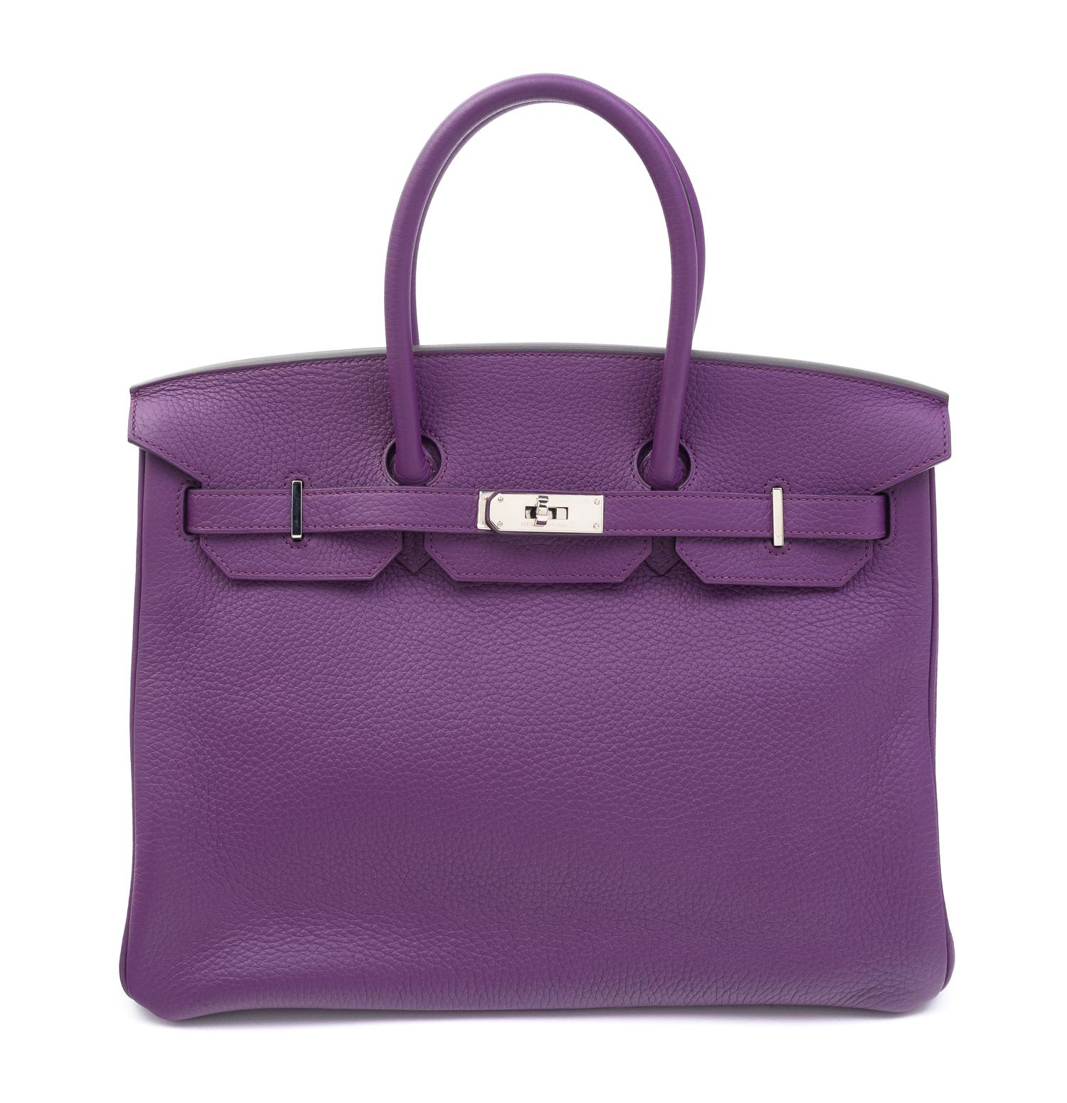 An Hermes Ultraviolet Taurillion Clemence 35cm Birkin Handbag, 14" x 10" x 7".
