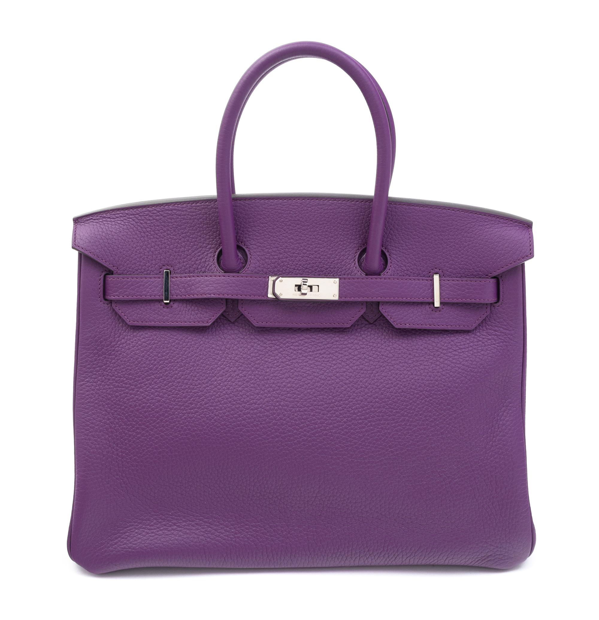 An Hermes Ultraviolet Taurillion Clemence 35cm Birkin Handbag, 14" x 10" x 7".