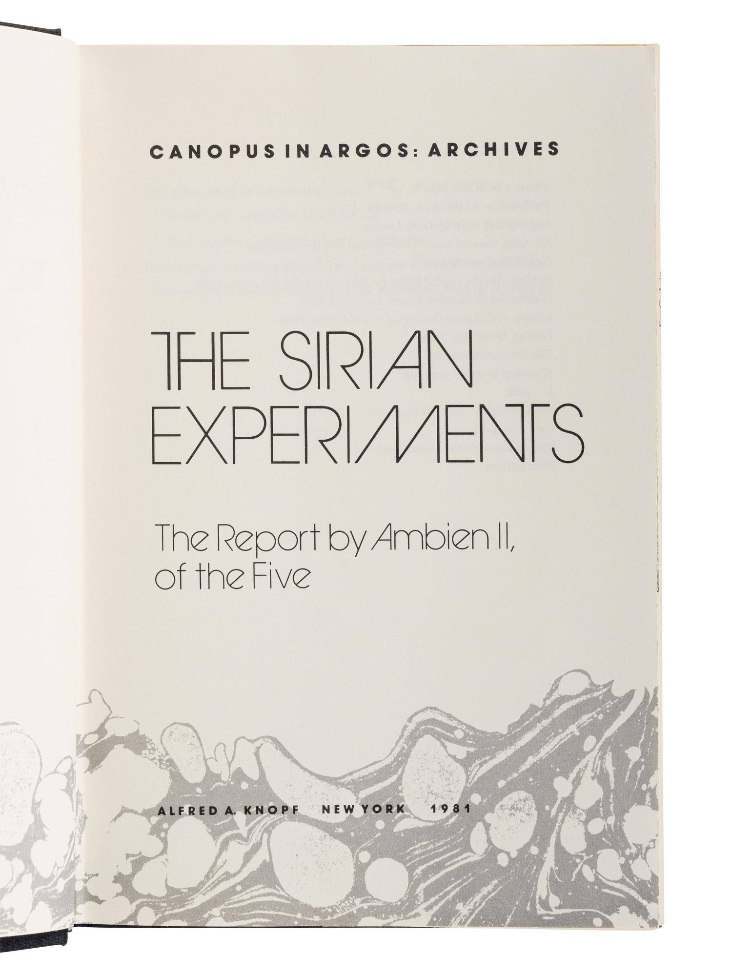 LESSING, Doris (1919-2013). [Canopus in Argos:] Re: Colonised Planet 5, Shikasta. 1979. -- The Marriages Between Zones Three, Four, and Five. 1980. -- The Sirian Experiments. 1980. -- The Making of the Representative for Planet 8. 1982. -- Documents Relating to t he Sentimental Agents in the Volyen Empire. 1983. All New York: Alfred A. Knopf.