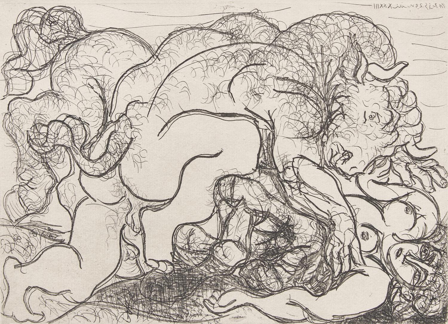 Minotaure attaquant une Amazone ( from La Suite Vollard) , 1933