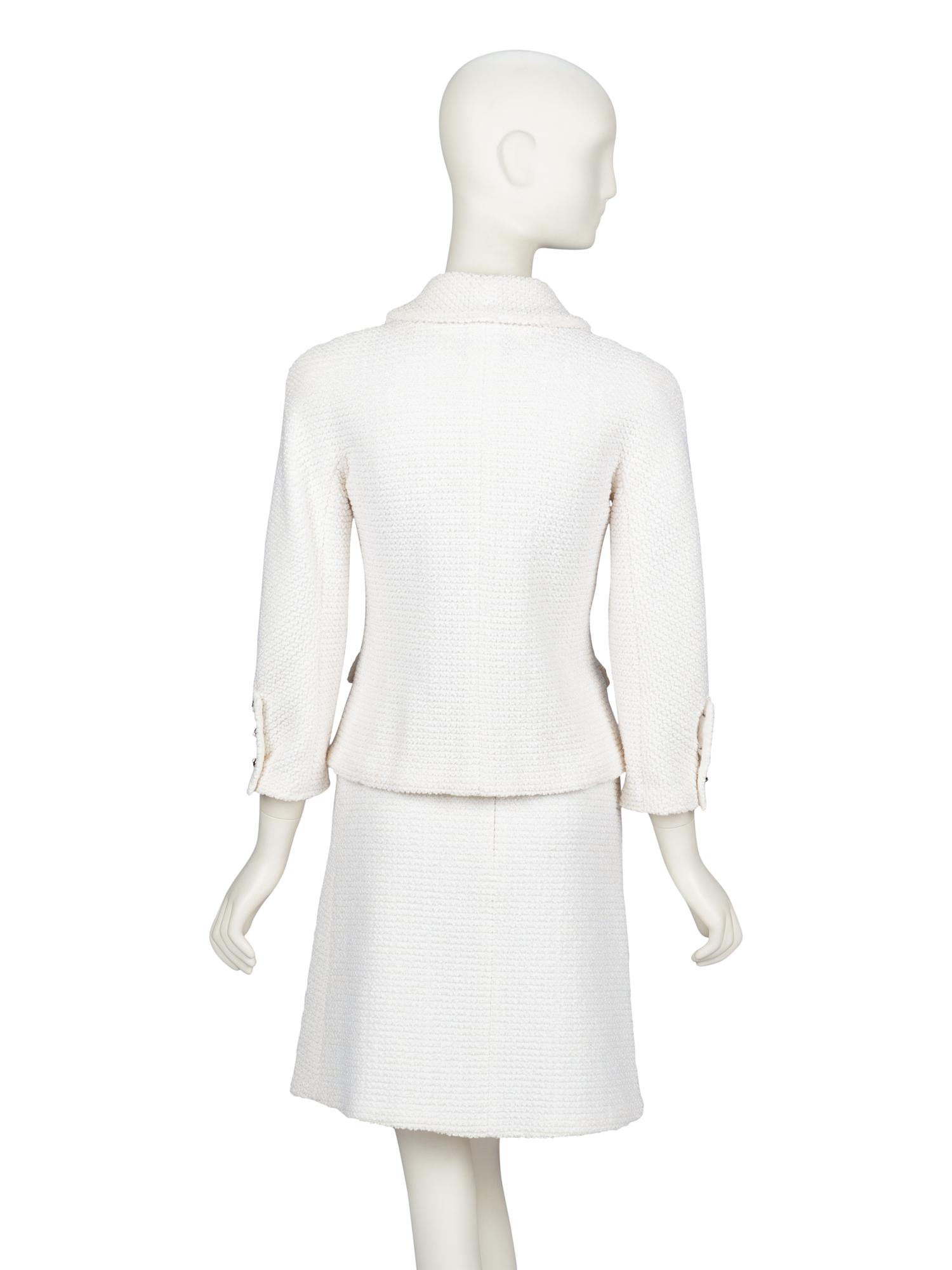 CHANEL, WHITE TWEED SKIRT SUIT