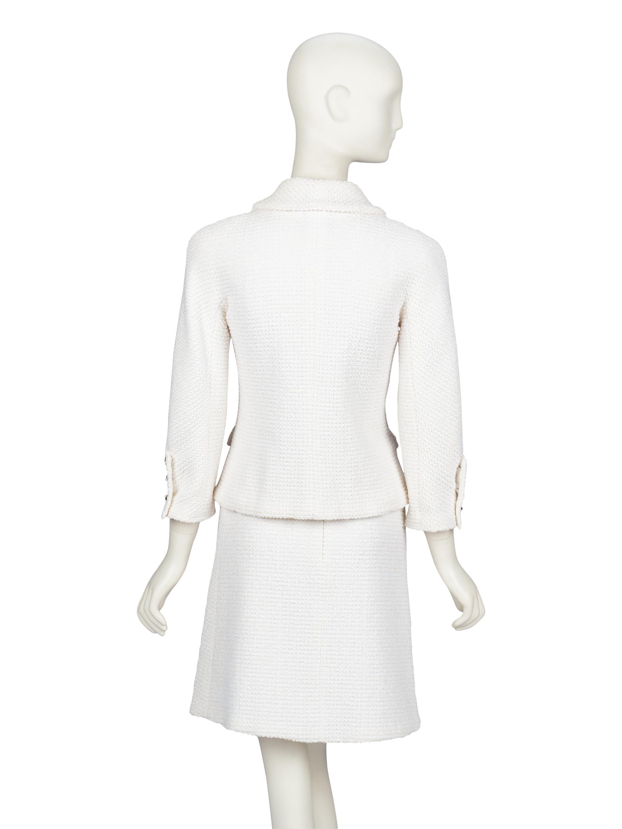 CHANEL, WHITE TWEED SKIRT SUIT