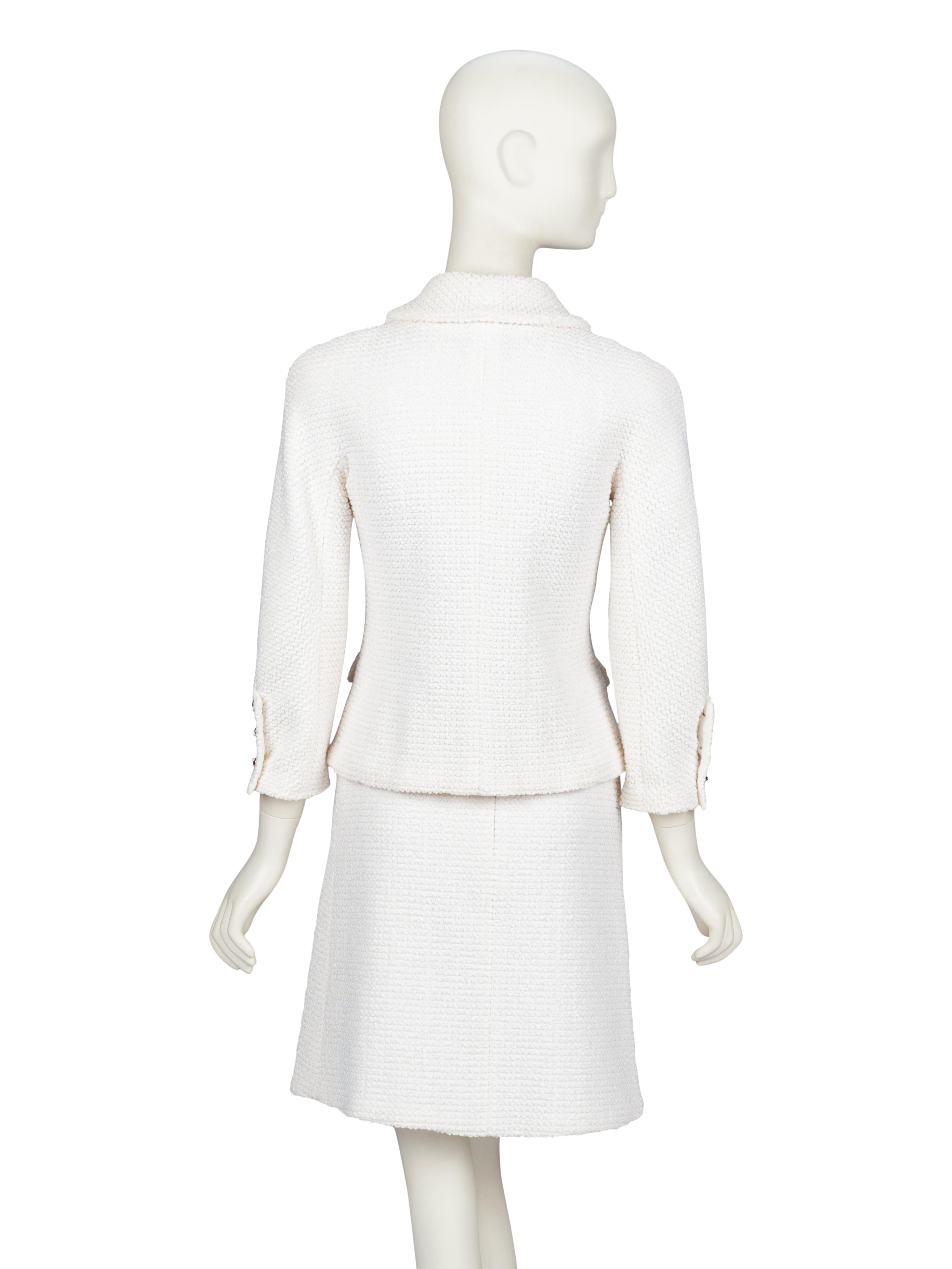 CHANEL, WHITE TWEED SKIRT SUIT