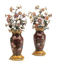 A Pair of Gilt Bronze Mounted Cloisonné and Porcelain Vases