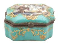 A French Gilt Metal Mounted Porcelain Box Height 2 1/2 x width 4 1/4 x depth 3 inches. — 19TH CENTURY