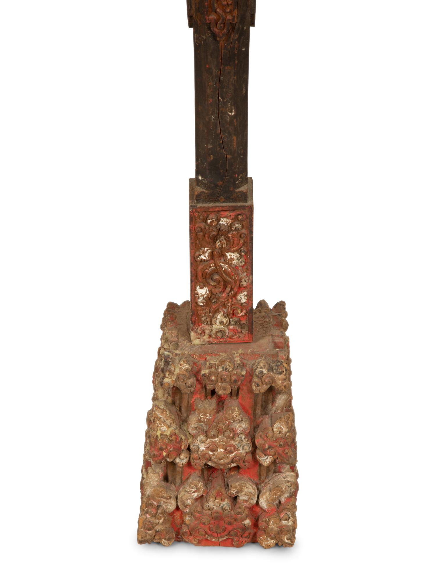 A Chinese Carved and Polychromed Wood Torchère