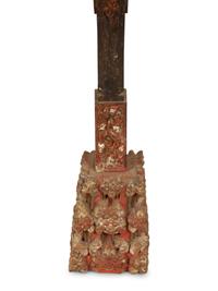 A Chinese Carved and Polychromed Wood Torchère