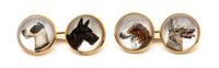 A Pair of 18 Karat Yellow Gold, Mother-of-Pearl and Essex Crystal Hunting Dog Motif Cufflinks, 6.90 dwts.