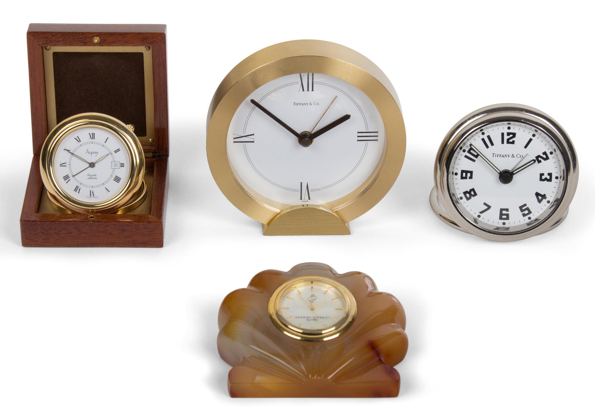 A Group of Four Small Desk Clocks Height of tallest 3 1/2 inches. — 20TH CENTURY