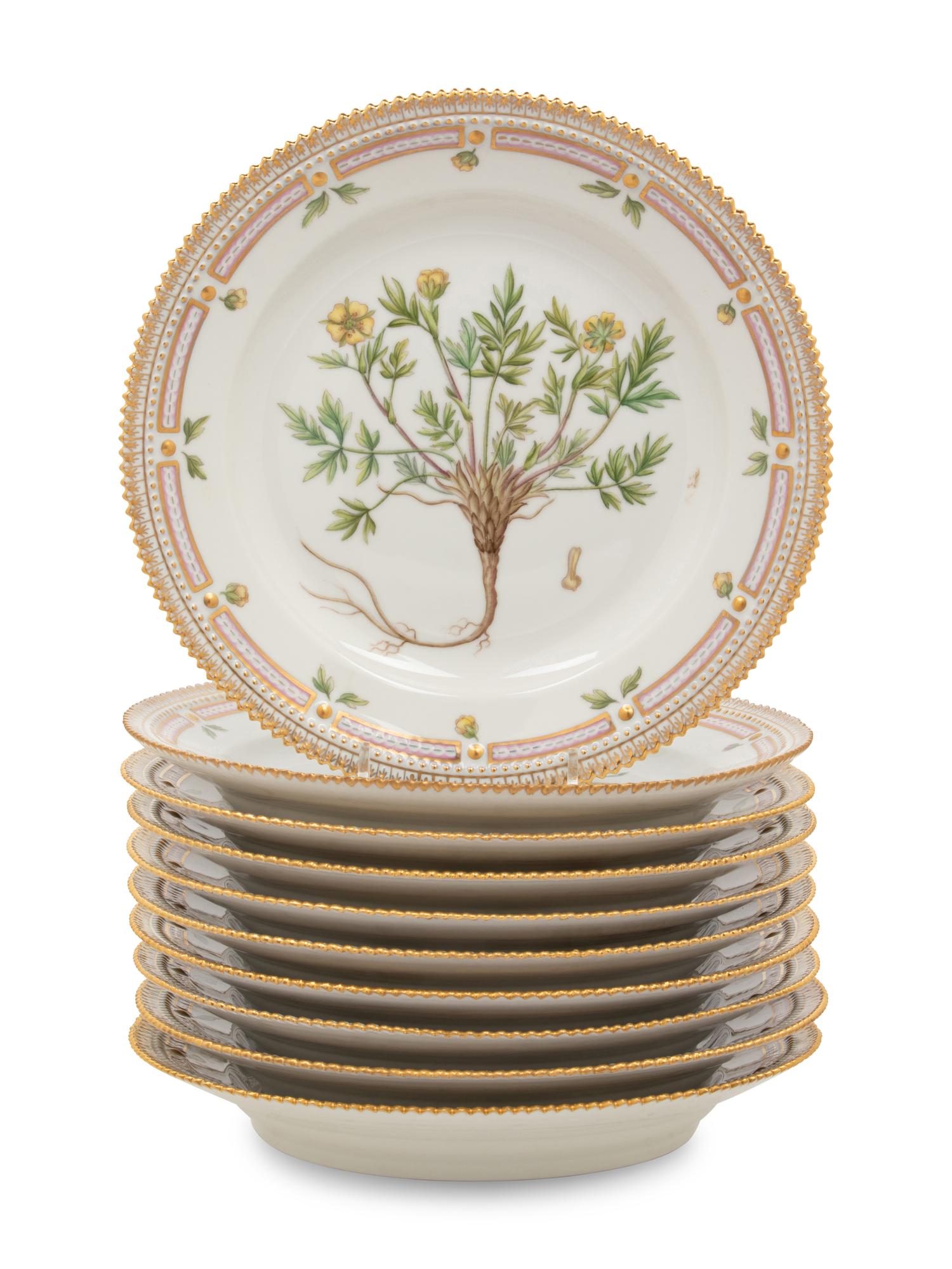 A Set of Ten Royal Copenhagen Flora Danica Porcelain Salad Plates