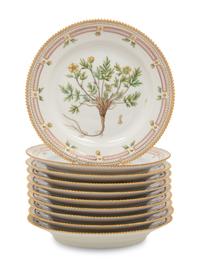A Set of Ten Royal Copenhagen Flora Danica Porcelain Salad Plates