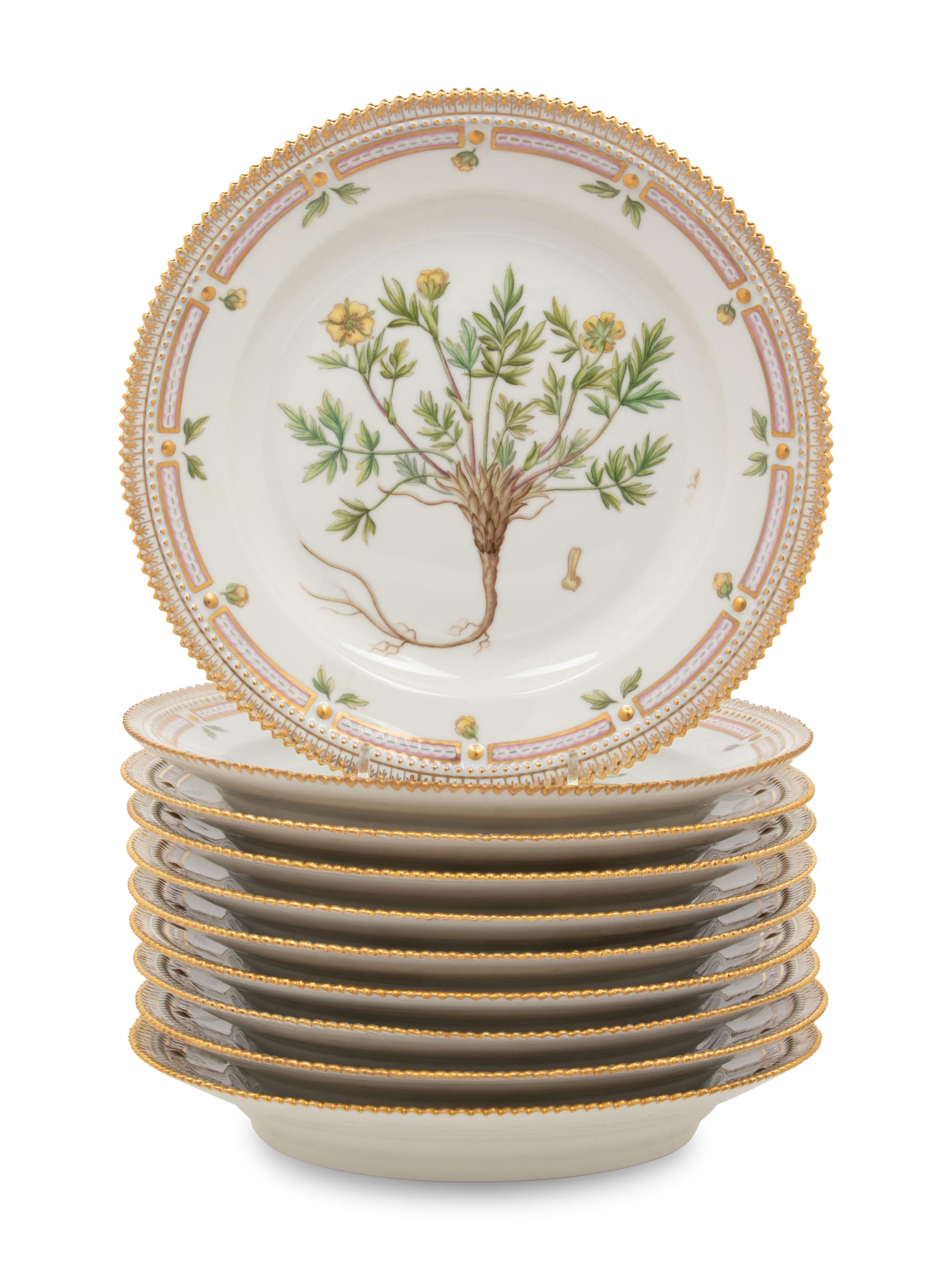 A Set of Ten Royal Copenhagen Flora Danica Porcelain Salad Plates
