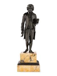 A Pair of French Bronze and Sienna Marble Sculptures of Voltaire and Rousseau
